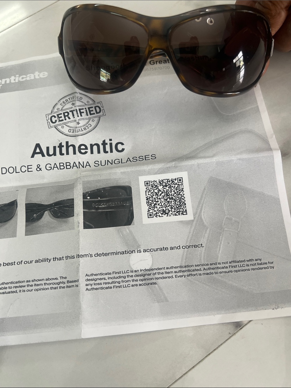 Sunglasses on Certificate